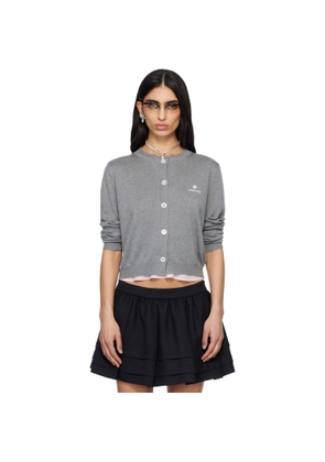 SHUSHU/TONG Gray Logo-Stitch Knit Cardigan