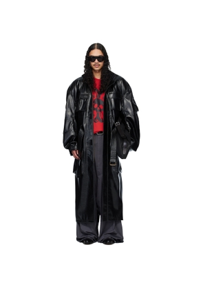 LU'U DAN Black Ram Cargo Faux-Leather Trench Coat