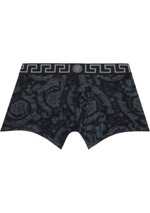 Versace Black & Gray Printed Jacquard Cotton-Jersey Long Boxer Briefs
