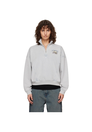 AMIRI Gray 'Hopes & Dreams' Half Zip Crew Sweater