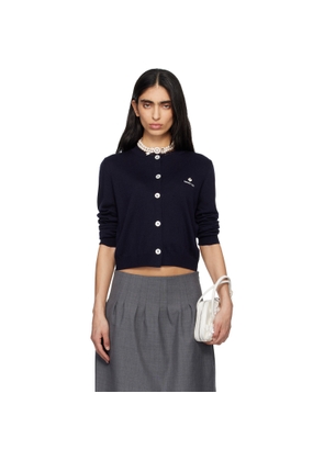 SHUSHU/TONG Navy Logo-Stitch Knit Cardigan
