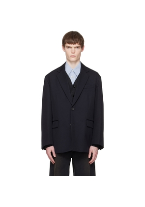 ssstein Navy Wool Kersey Oversized Single Breasted Blazer