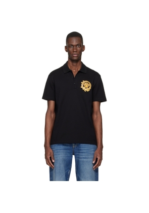 Versace Black Embroidered Cotton Piqué Polo