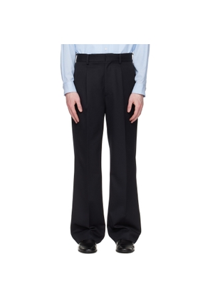 ssstein Navy Wool Kersey Straight Trousers