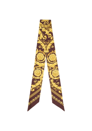 Versace Burgundy & Yellow Printed Silk Twill Ribbon Scarf