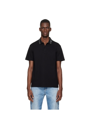 Versace Black Embroidered Cotton Piqué Polo
