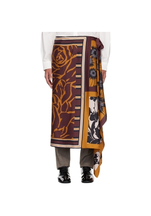 Dries Van Noten Orange & Burgundy Long Wrap Scarf Skirt