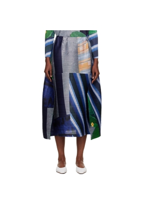 PLEATS PLEASE ISSEY MIYAKE Gray & Navy City Collage Midi Skirt