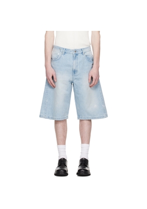 COOR Blue Painted Washed Bermuda Denim Shorts