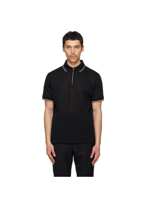 Paul Smith Navy Cotton 'Signature Stripe' Trim Zip Polo