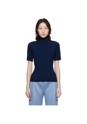 PLEATS PLEASE ISSEY MIYAKE Navy Rib Knit Turtleneck