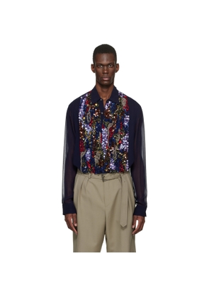 Dries Van Noten Navy Sequinned Shirt