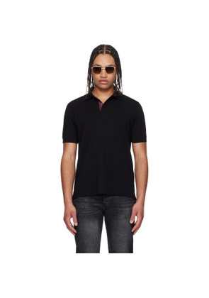 Paul Smith Black Cotton 'Artist Stripe' Placket Polo Shirt
