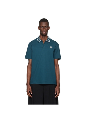 Versace Blue Embroidered Cotton Piqué Polo