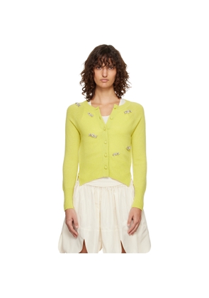 Simone Rocha Green Turbo Embellished Relaxed Cashmere Cardigan