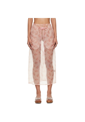 Simone Rocha Pink Sheer Frayed Column Pencil Midi Skirt