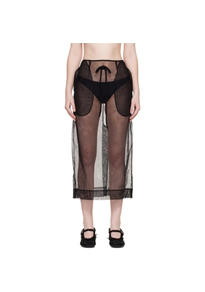 Simone Rocha Black Sheer Frayed Column Pencil Midi Skirt