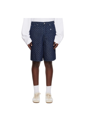 Dries Van Noten Navy Printed Denim Shorts