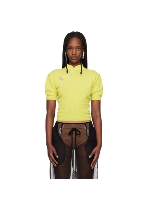 Simone Rocha Green Embellished Mandarin Collar Cashmere Sweater