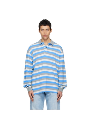 ERL Gray & Blue Striped Long Sleeve Polo