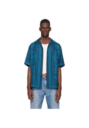 Versace Blue Barocco Silk Shirt