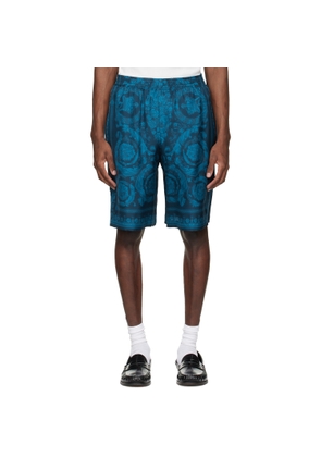 Versace Blue Barocco Silk Shorts