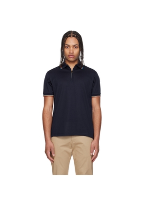 Paul Smith Navy Cotton 'Signature Stripe' Trim Zip Polo Shirt