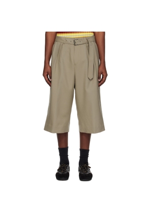 Dries Van Noten Beige Belted Wool Mohair Shorts