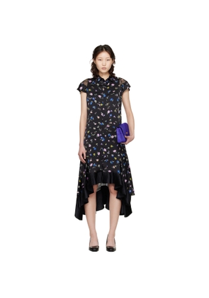sacai Black Floral Printed Midi Dress