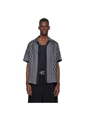 Versace Black & Gray Printed Silk Twill Slim Shirt