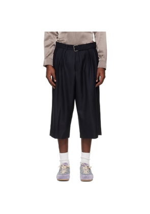 Dries Van Noten Navy Belted Light Wool Shorts