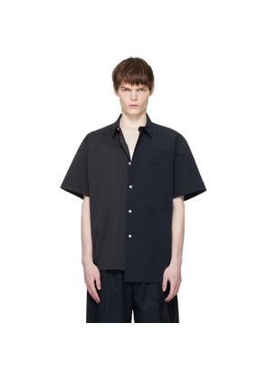 RE;CODE Navy Split Short Sleeve Seersucker Shirt