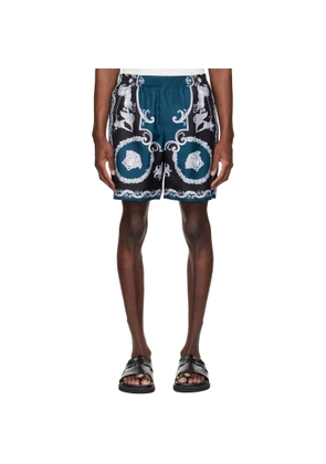 Versace Black & Navy Printed Silk Twill Slim Shorts