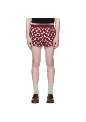 Dries Van Noten Burgundy Ribbed Jacquard Shorts