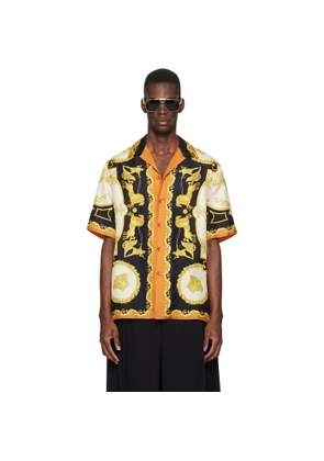 Versace Yellow & Black Printed Silk Twill Regular Shirt
