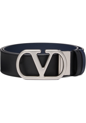 Valentino Garavani Black & Navy VLogo Signature Reversible Belt