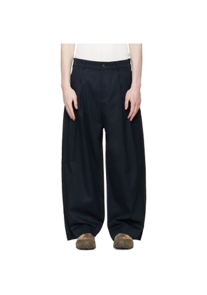 RE;CODE Navy Raw Edge Two Tuck Trousers