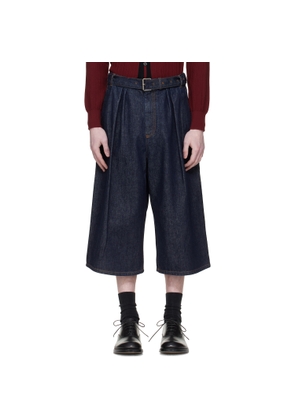 Dries Van Noten Navy Pleated Denim Shorts