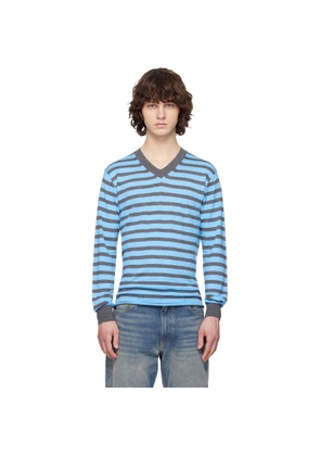 Junya Watanabe Blue & Gray Worsted Wool Jersey Stripe Sweater