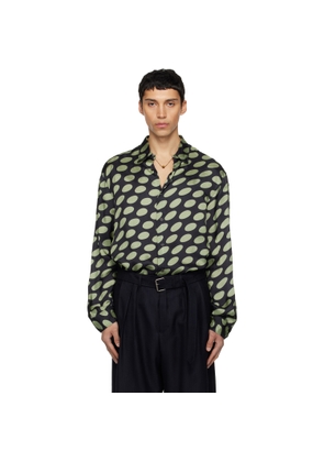 Dries Van Noten Black & Green Polka-Dot Satin Shirt