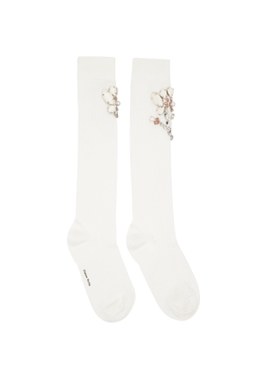 Simone Rocha White Poppy Crystal Flower Ribbed Knee Socks