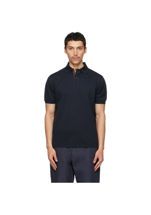Paul Smith Navy Cotton 'Artist Stripe' Placket Polo