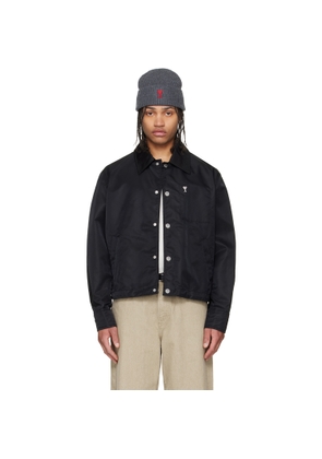 AMI Paris Black Nylon 'Ami De Coeur' Stud Buttoned Jacket