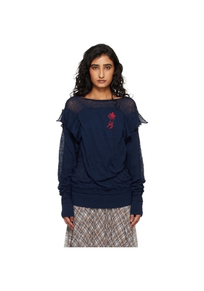 Vivienne Westwood Navy Linen Cotton Blend Crinkled Sweater