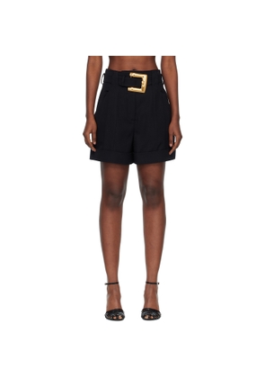 BALMAIN Black Grain De Poudre Belt Shorts
