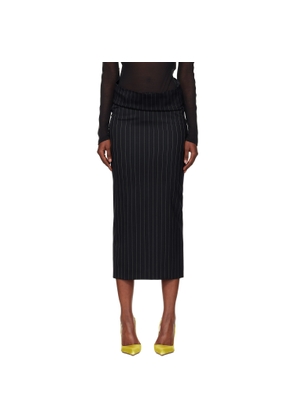 Mugler Navy Pinstripe Stretch Tube Midi Skirt