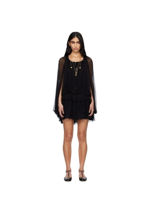Chloé Black Silk Mousseline Cape Minidress