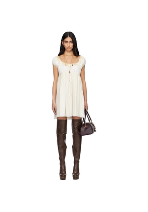 Chloé Off-White Short Sleeve Silk Mousseline & Lace Minidress
