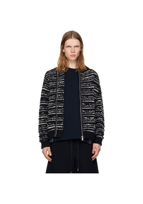 sacai Black & White Mix Knit Blouson Cardigan