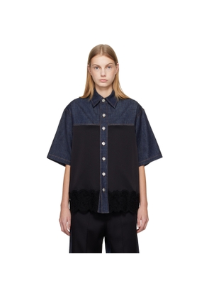 Stella McCartney Navy & Black Satin Panel Short-Sleeve Denim Shirt